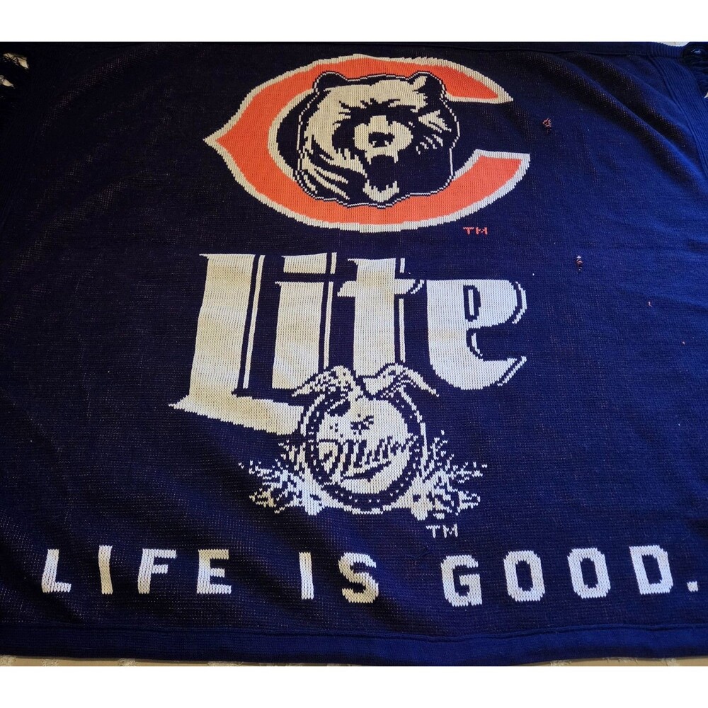 Chicago Bears Miller Lite Life Is Good Blanket Afghan Football Man Cave Game Rm